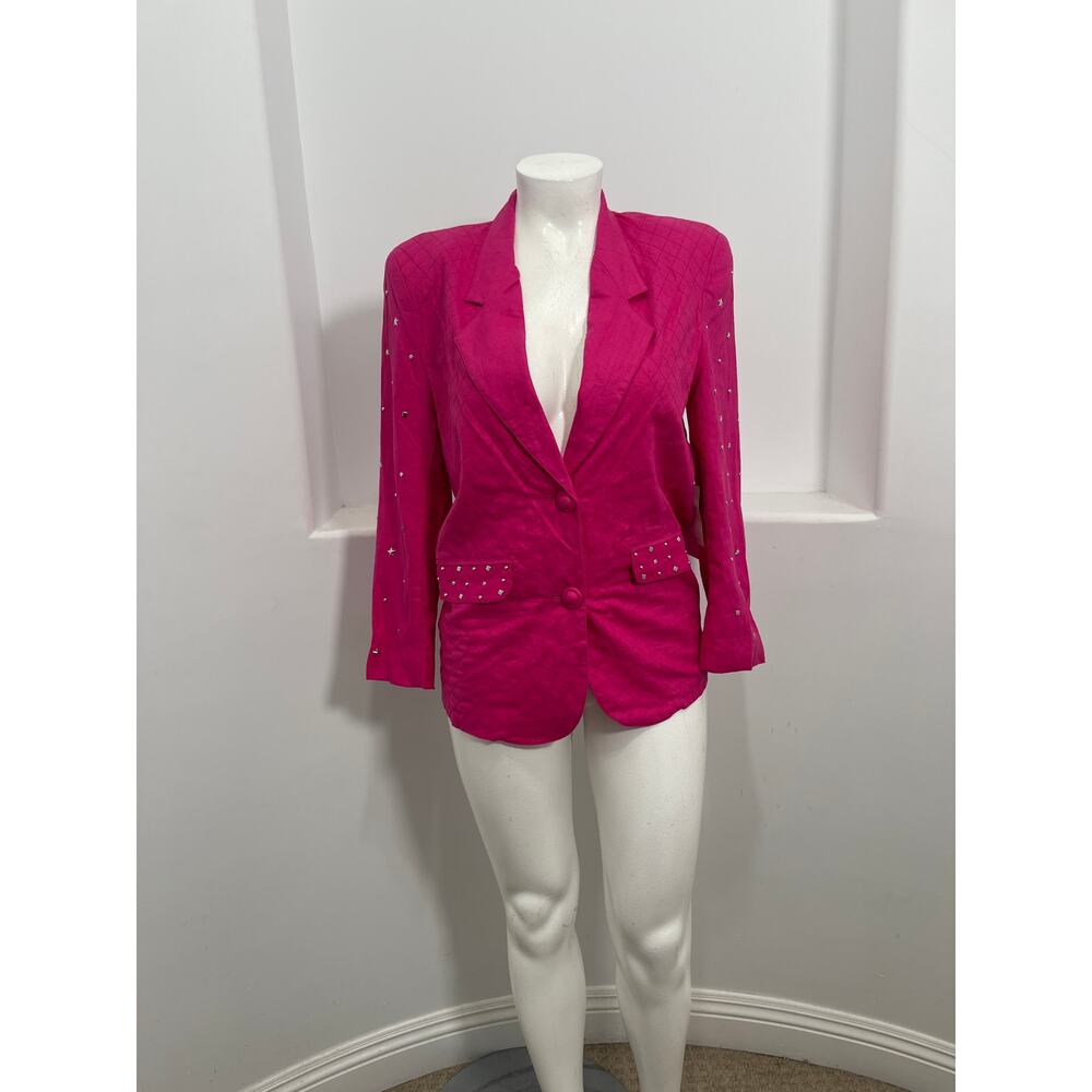 Amelia Austin Vintage Pink Studs Embellished Linen Blazer Jacket size L